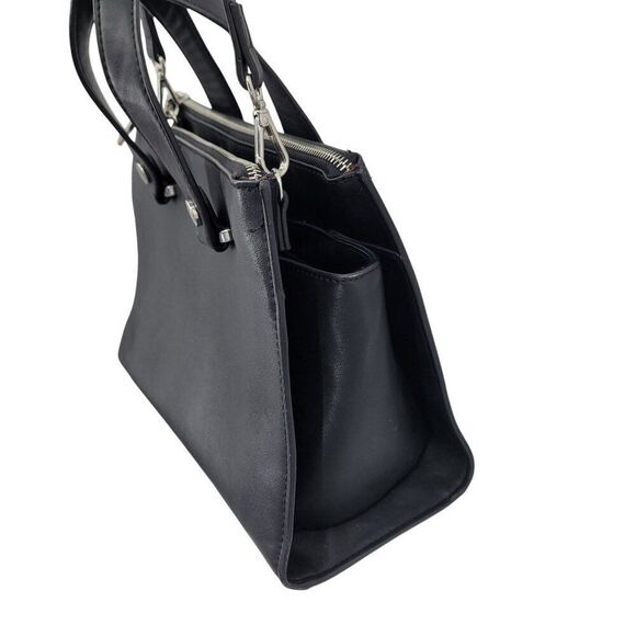 MNG Black Vegan Faux Leather Double Top Handle Crossbody Bag Removeable Strap - Picture 8 of 16